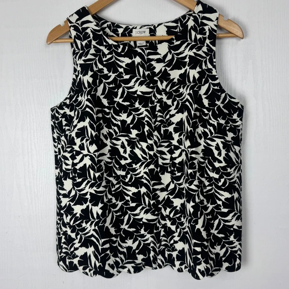 J. Crew Sleeveless‎ Scalloped Leaf Print Top Women Size S